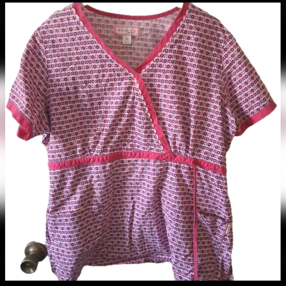 Koi - Women's Pink Uniform Nurse 100% Cotton Plus Size Scrub Top. Size 2X